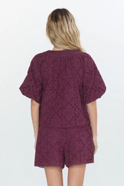Delphi Embroidered Eyelet Puff Sleeve Top Ciebon
