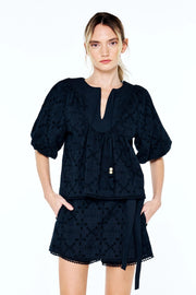 Delphi Embroidered Eyelet Puff Sleeve Top Ciebon