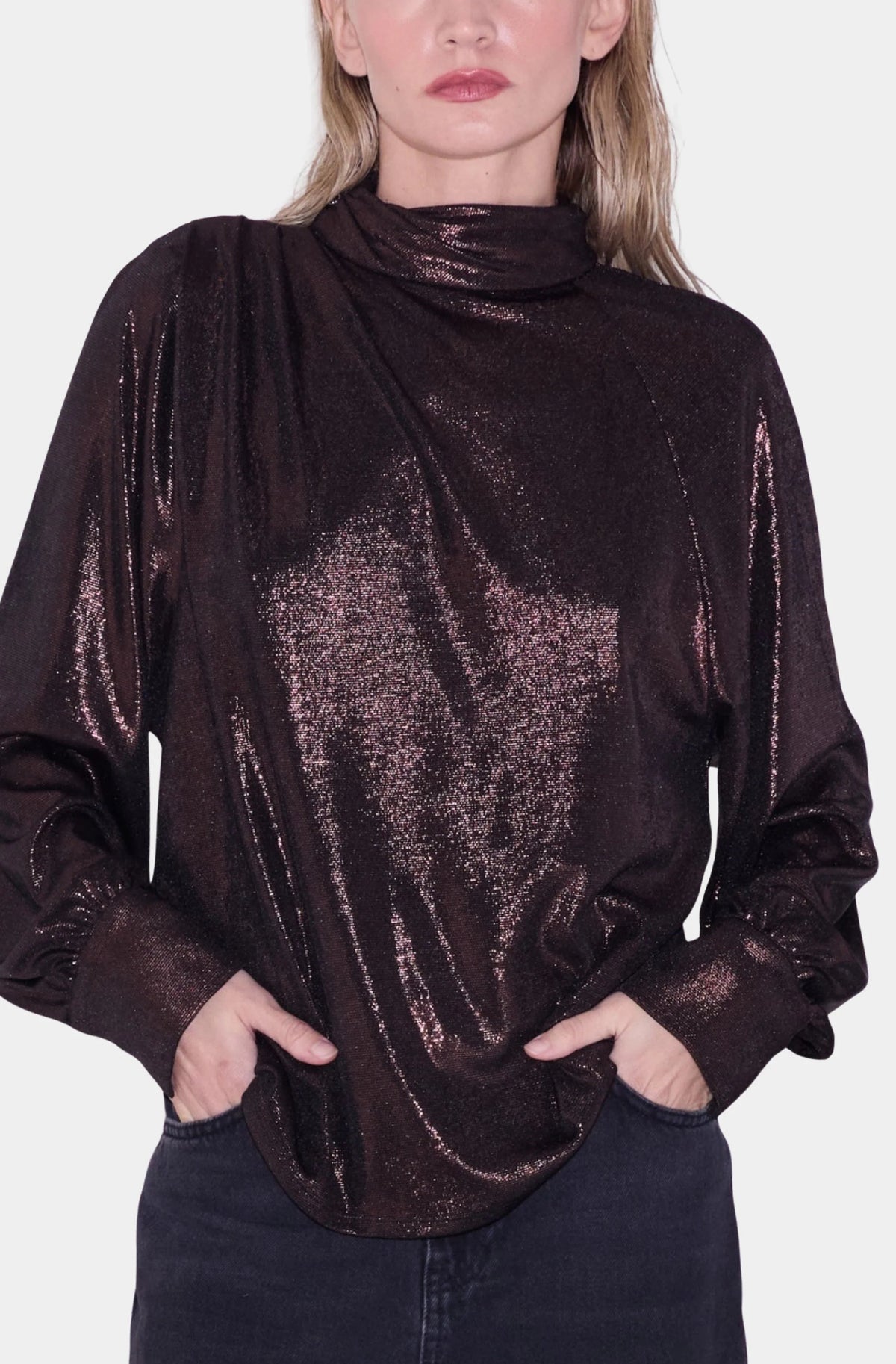 Jaci Shoulder Button Long Sleeve Blouse Ciebon