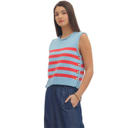 Stripe Sleeveless Knit Top with Gold Button Side Detail Entro