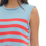 Stripe Sleeveless Knit Top with Gold Button Side Detail Entro