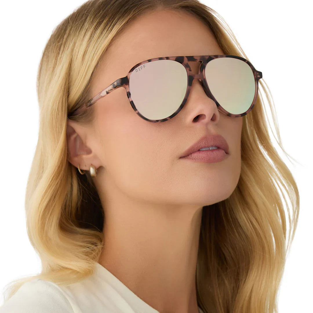 Tosca III Aviator Sunglasses in Himalayan Tortoise/Taupe Mirror Diff Eyewear
