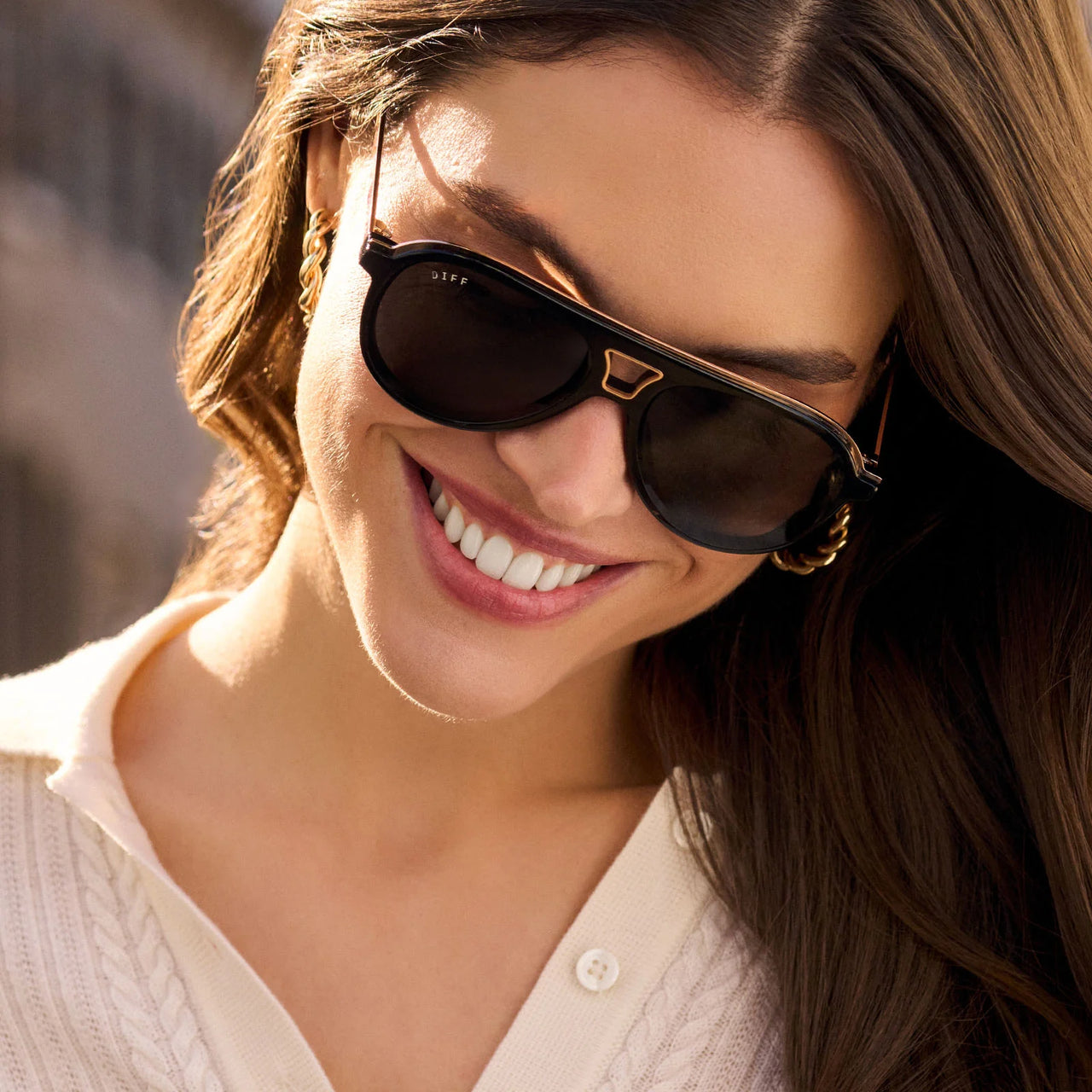 Tosca III Aviator Sunglasses in Black Grey Polarized | Diff Eyewear