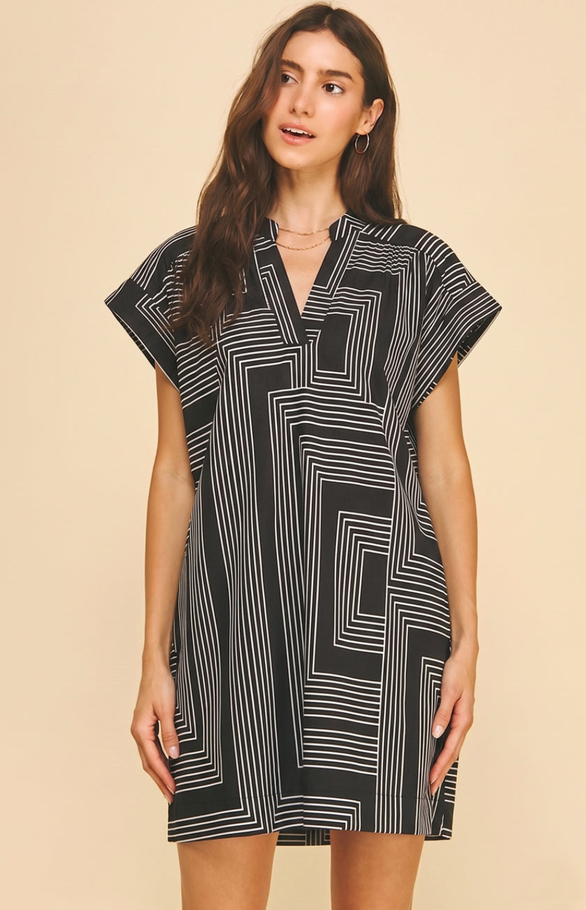 Blue Geo V-Shape Mini Dress Pinch