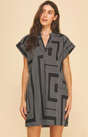 Blue Geo V-Shape Mini Dress Pinch
