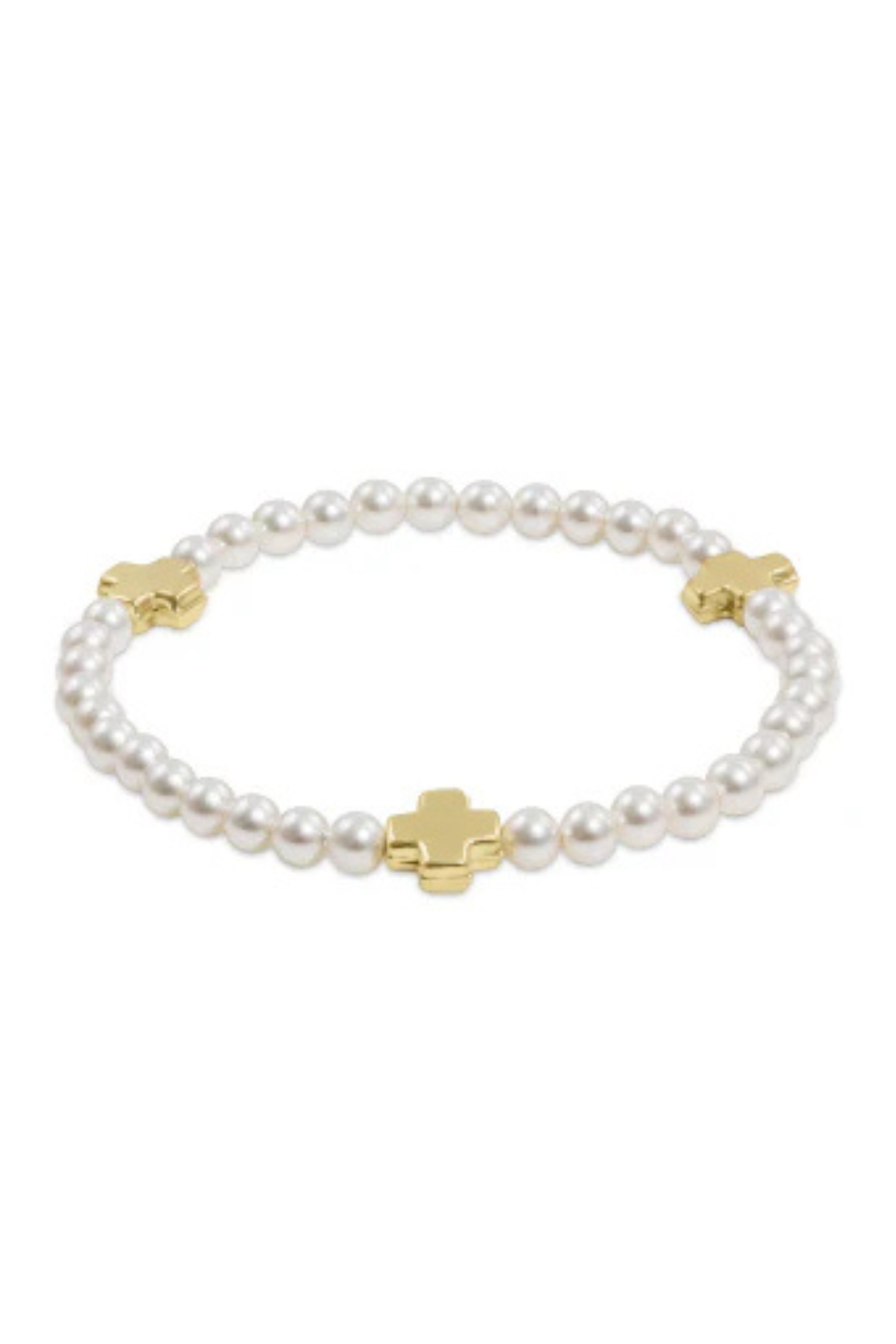 Extends Signature Cross Pearl Pattern 4mm Bead Bracelet - Gold | enewton