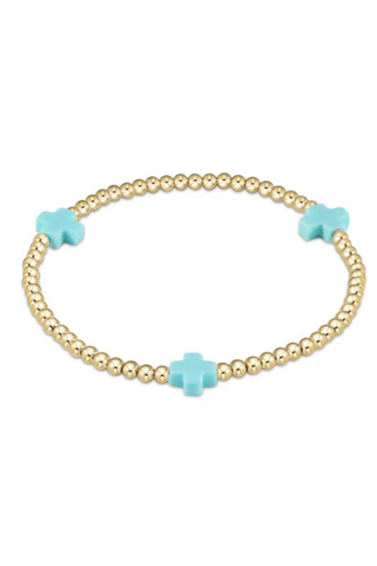 eGirl Signature Cross Gold Pattern 3mm Bead Bracelet - Turquoise | enewton