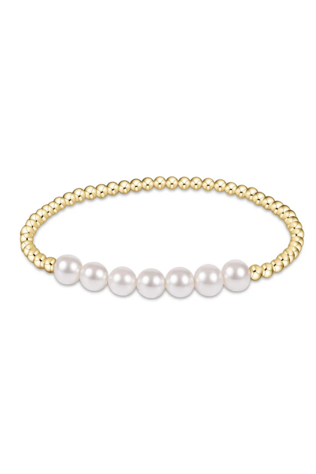 Classic Gold Beaded Bliss 3mm Bead Bracelet - 6mm Pearl | enewton