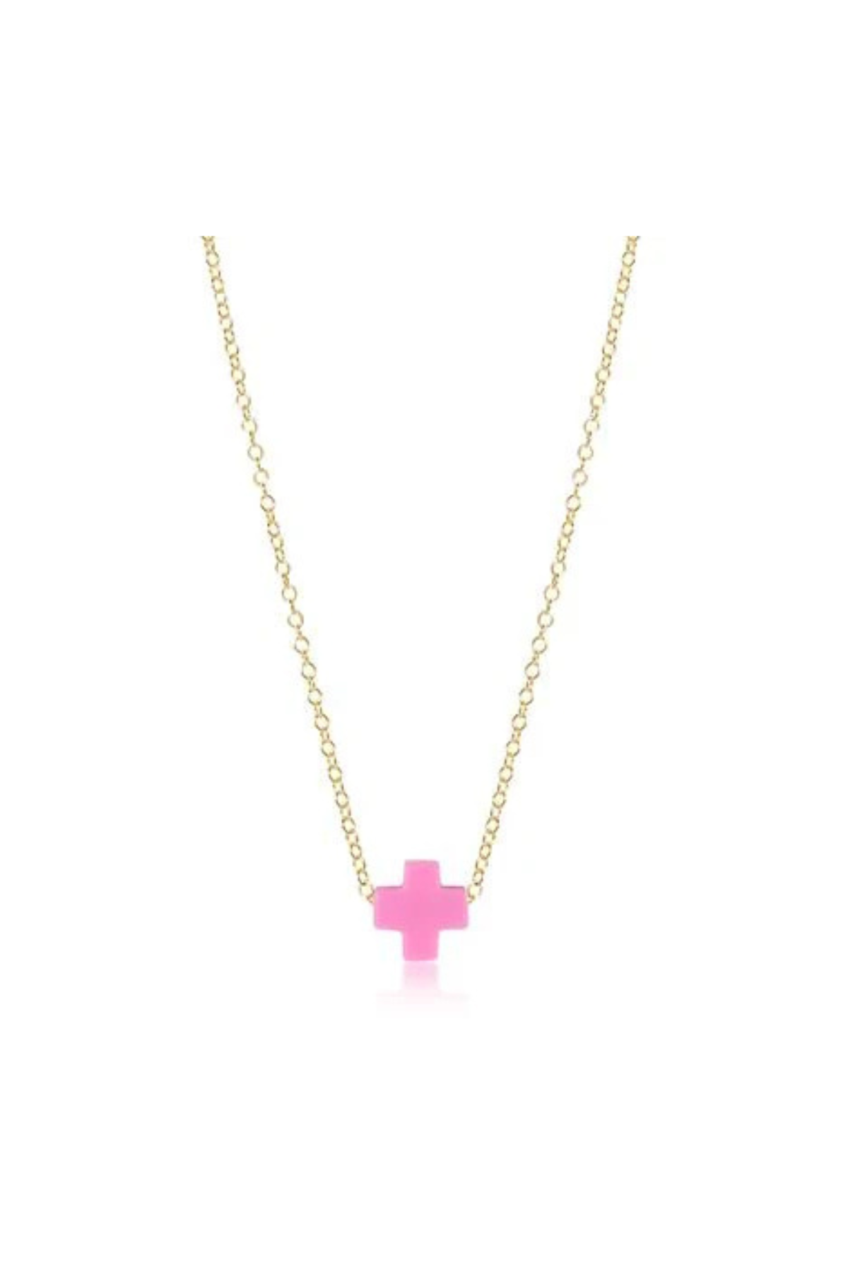 Signature Small Cross 16" Gold Necklace - Bright Pink | enewton