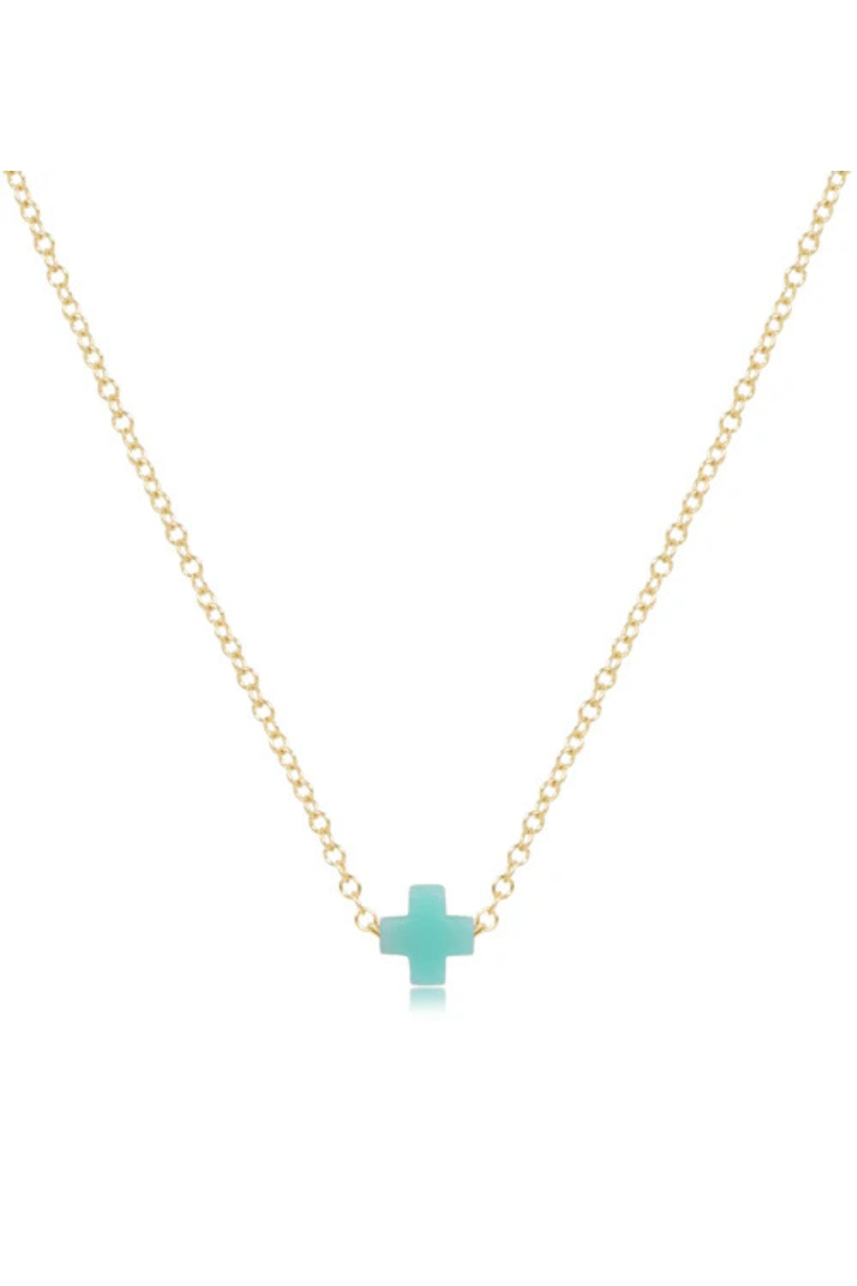 16" Necklace Gold - Signature Cross Small - Mint | enewton