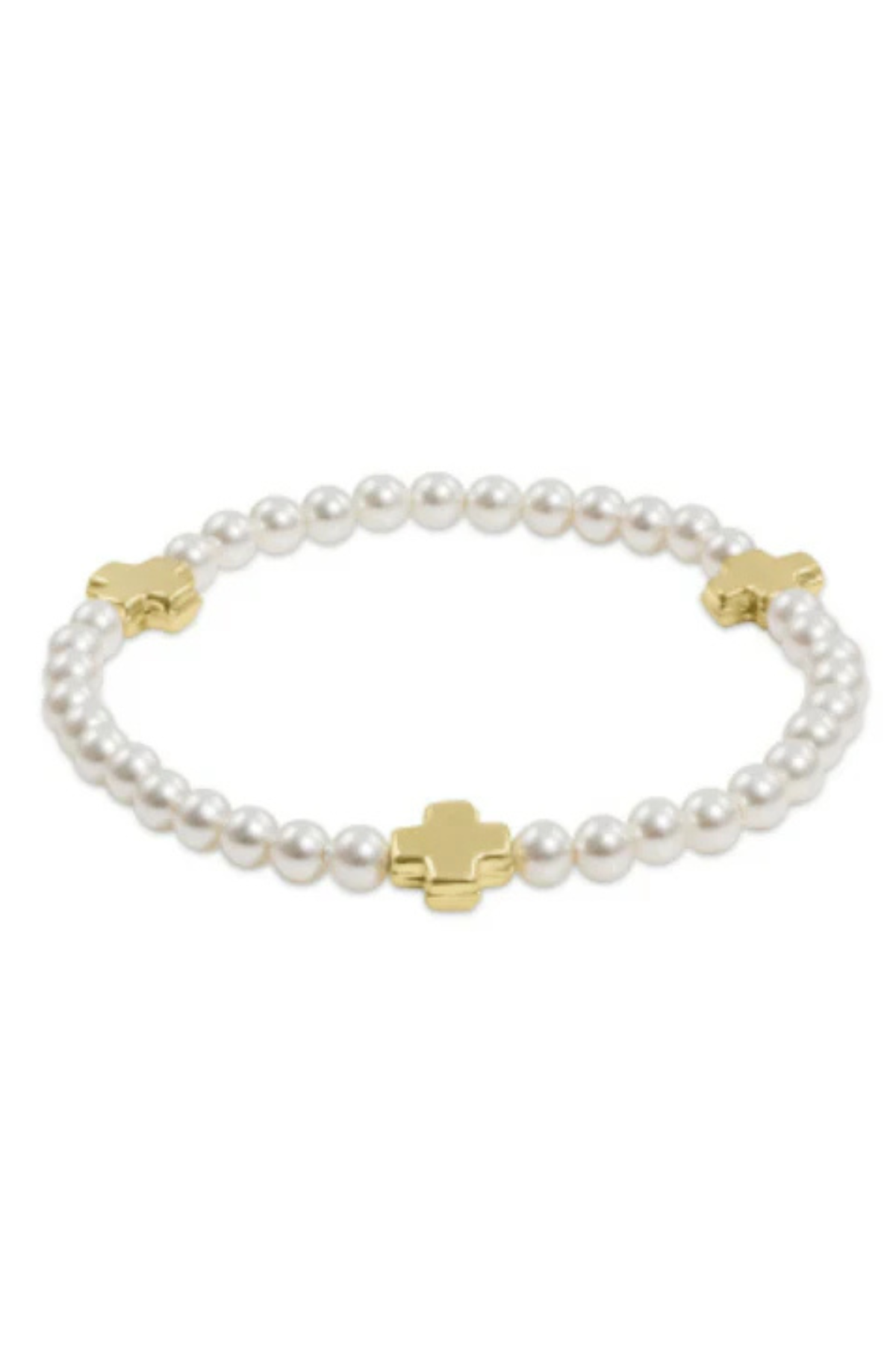 Signature Cross Pearl Pattern 4mm Bead Bracelet - Gold | enewton