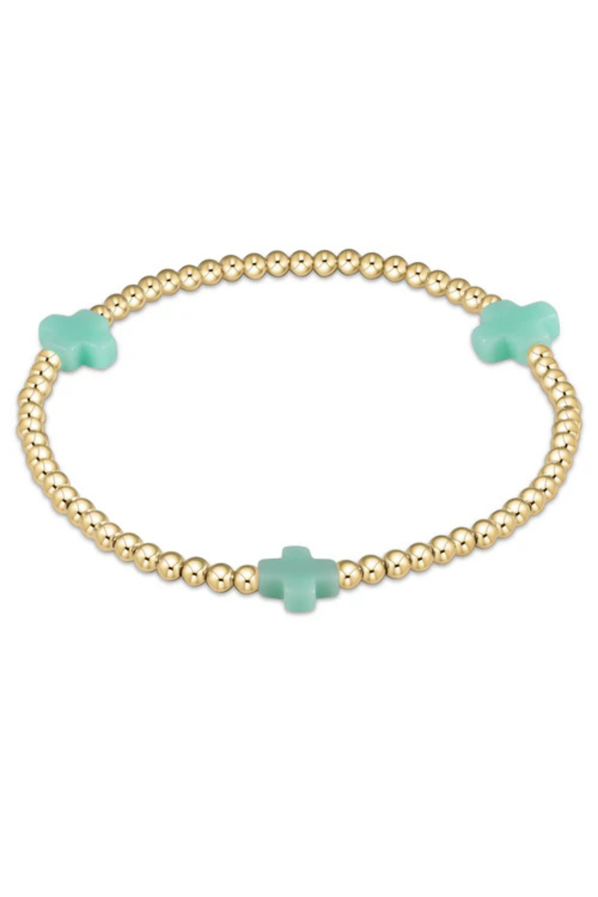 Signature Cross Gold Pattern 3mm Bead Bracelet - Mint | enewton