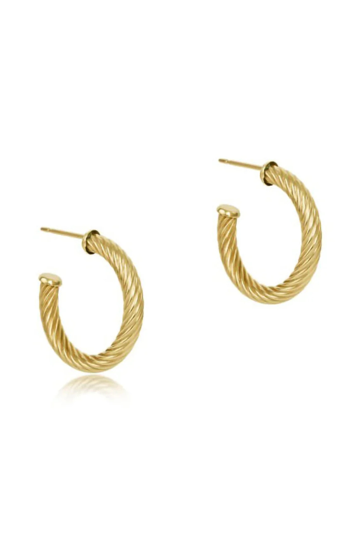 Round Gold 1.25" Post Hoop 4mm Textured Twist Earring | enewton