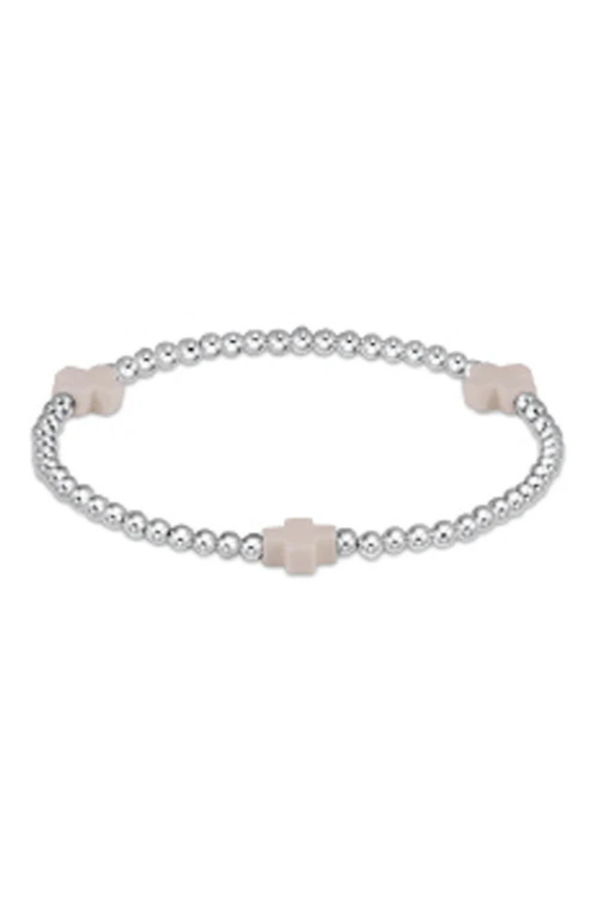 Signature Cross Sterling Silver Pattern 3mm Bead Bracelet - Off White | enewton