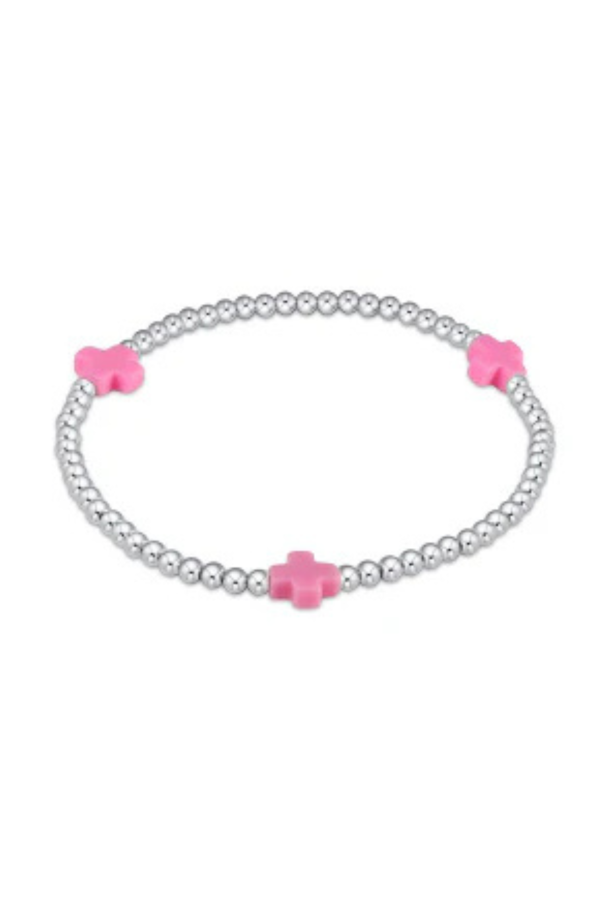 Signature Cross Sterling Silver Pattern 3mm Bead Bracelet - Bright Pink | enewton