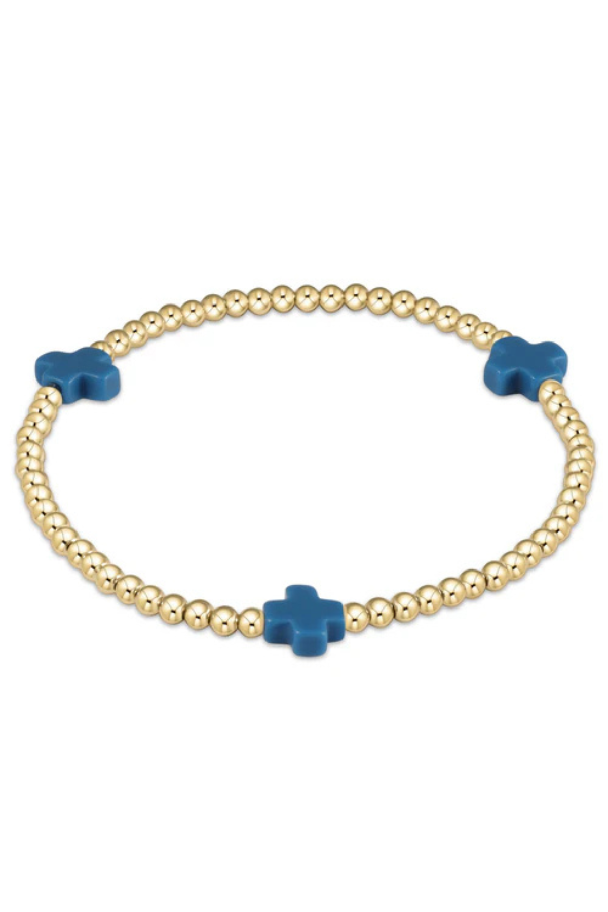 Signature Cross Gold Pattern 3mm Bead Bracelet - Cobalt | enewton