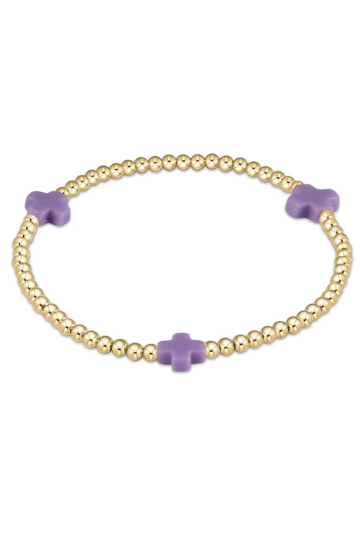 Signature Cross Gold Pattern 3mm Bead Bracelet - Purple | enewton