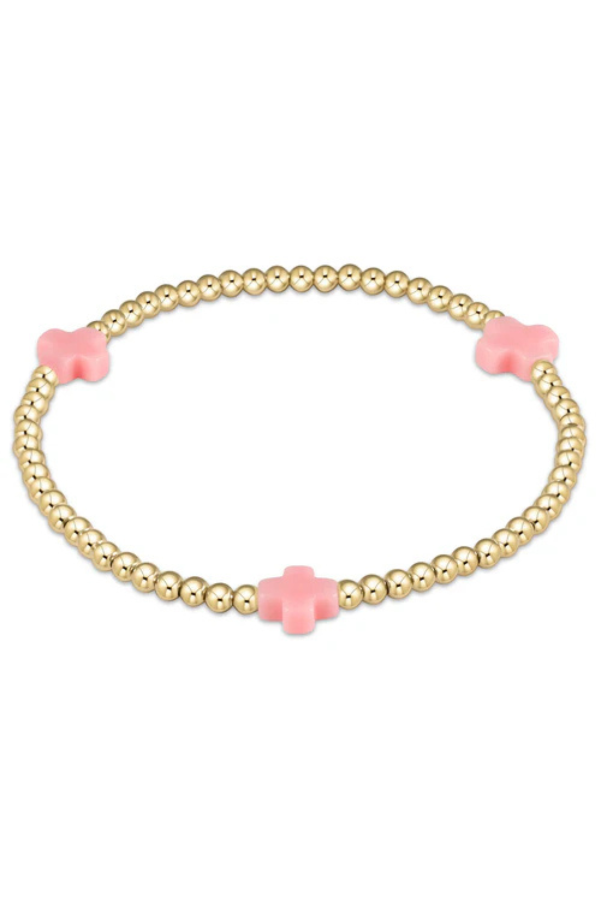 Signature Cross Gold Pattern 3mm Bead Bracelet - Pink | enewton