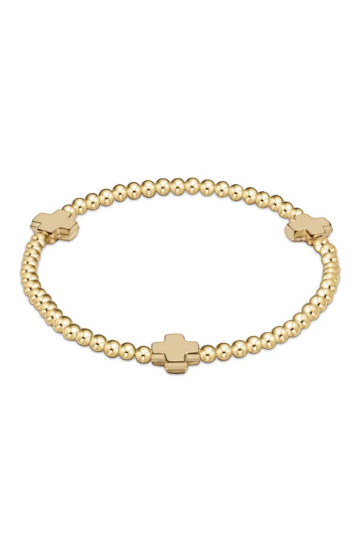 Signature Cross Gold Pattern 3mm Bead Bracelet- Gold | enewton