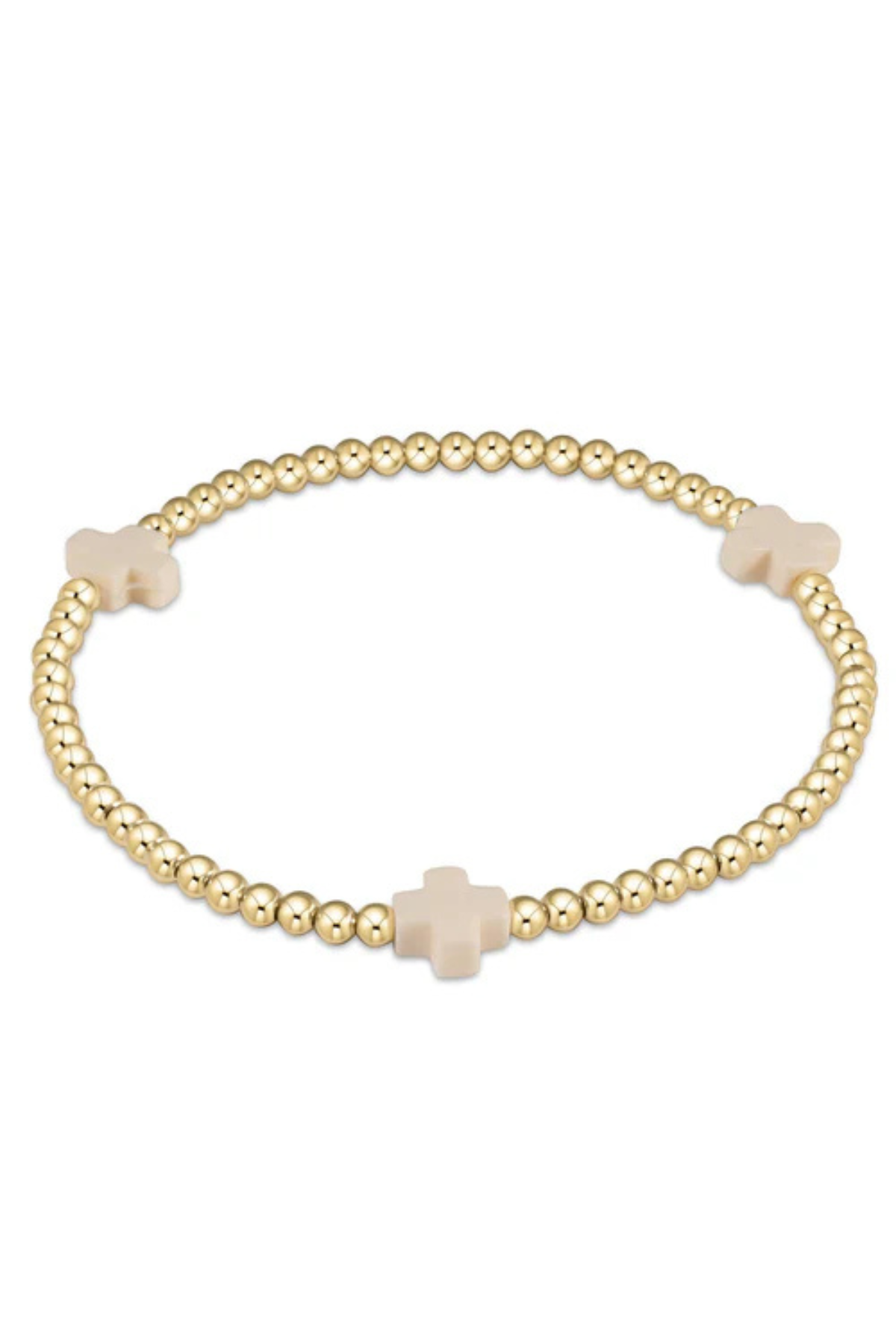 eGirl Signature Cross Gold Pattern 3mm Bead Bracelet - Off-White | enewton