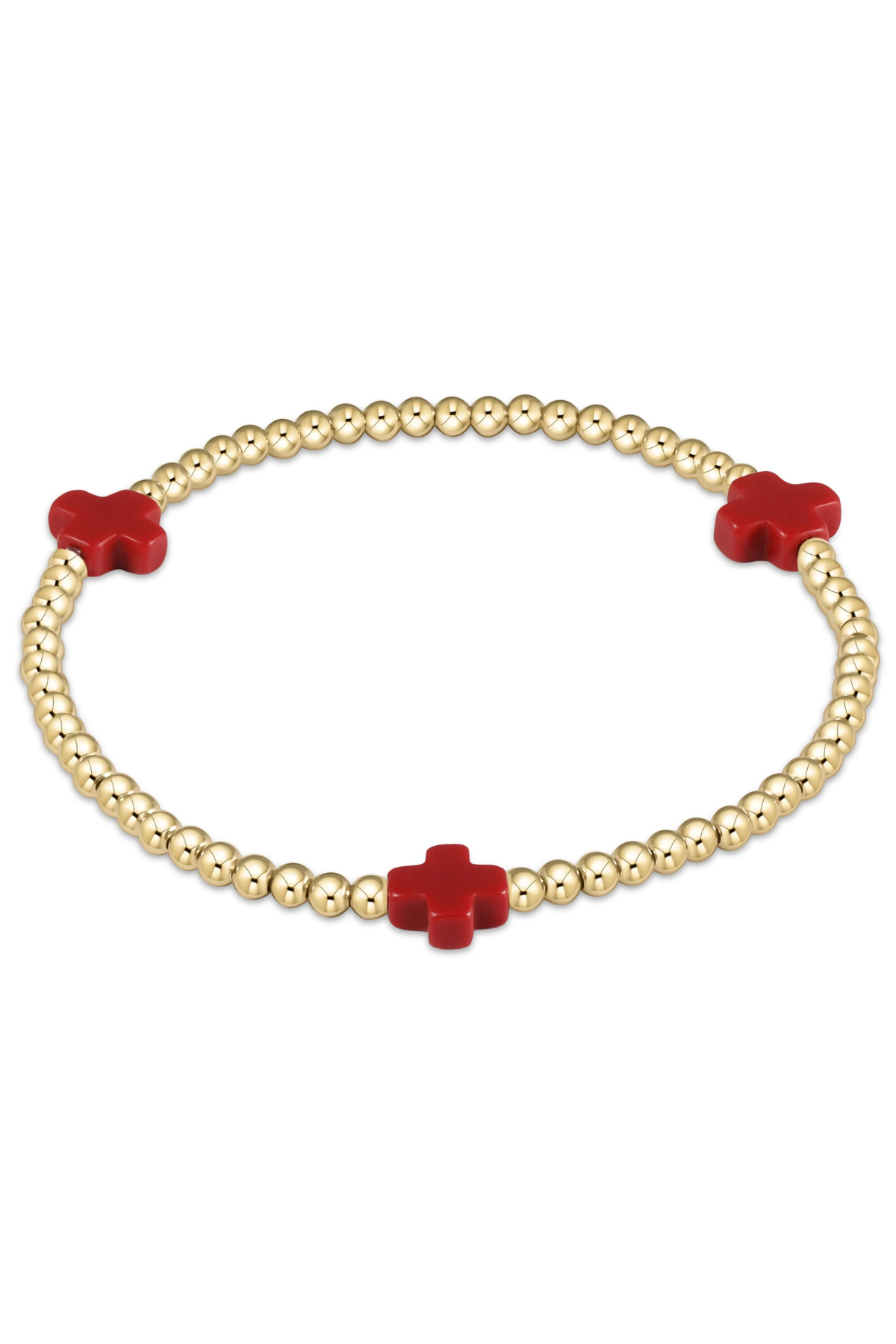 Signature Cross Gold Pattern 3mm Bead Bracelet - Red | enewton