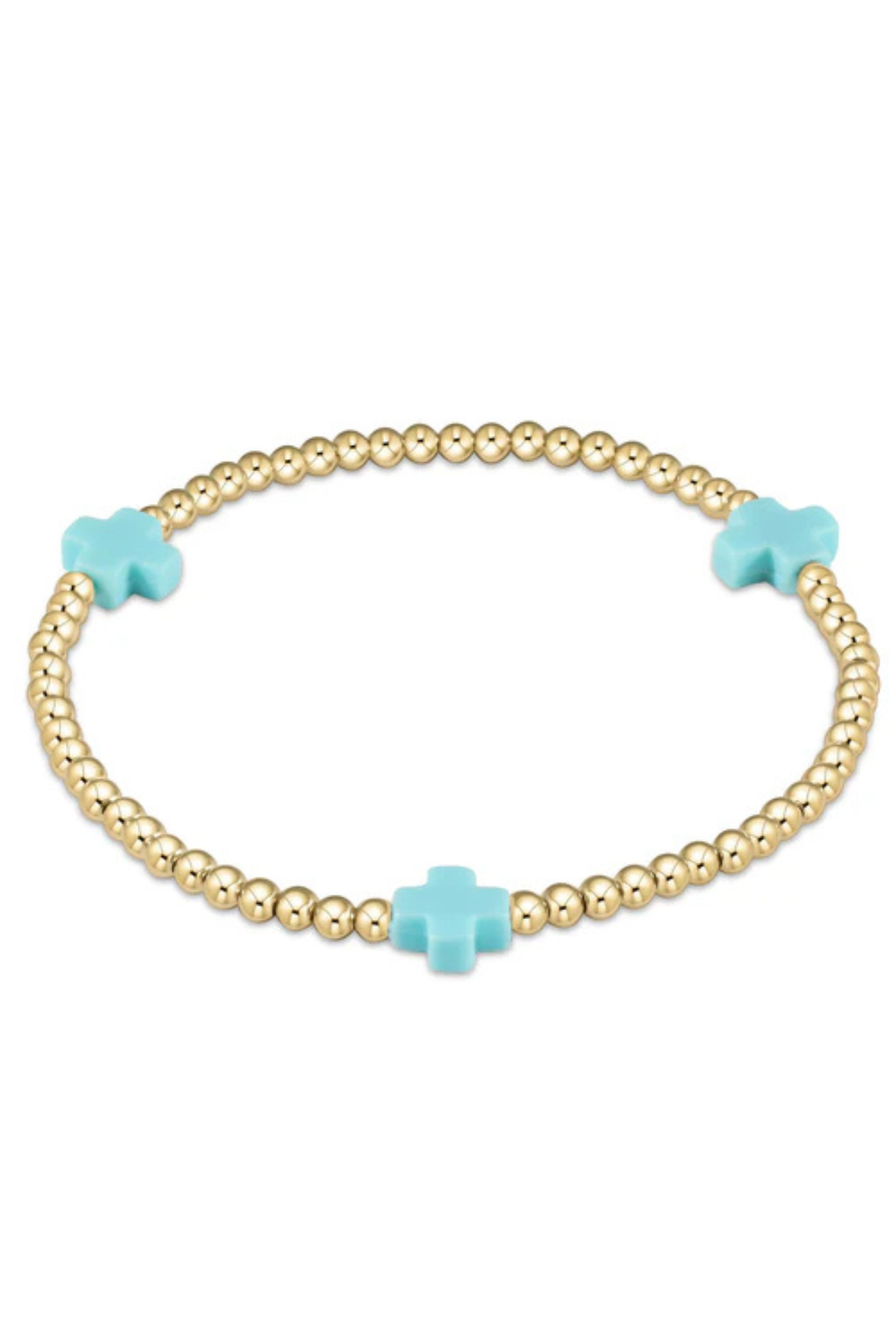 Signature Cross Gold Pattern 3mm Bead Bracelet - Turquoise | enewton