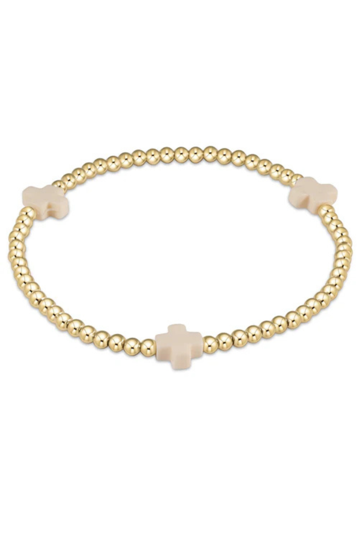 Signature Cross Gold Pattern 3mm Bead Bracelet - Off White | enewton