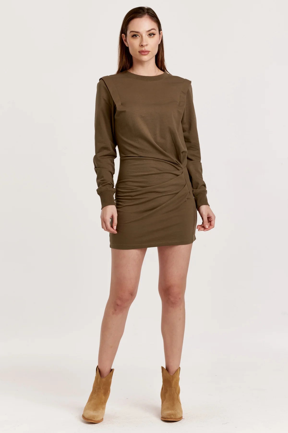 Hendrix Long Sleeve Side Ruched Dress