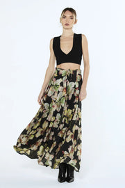 Darcy Pleated Floral Print Maxi Skirt Ciebon