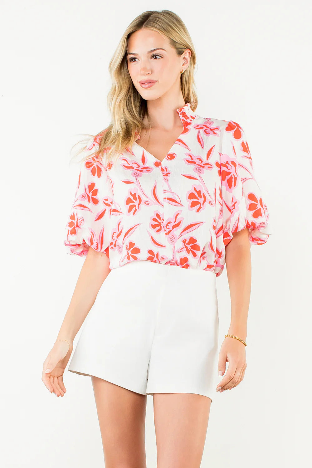 PUFF SLEEVE PRINT VNECK TOP Shop Expeditions