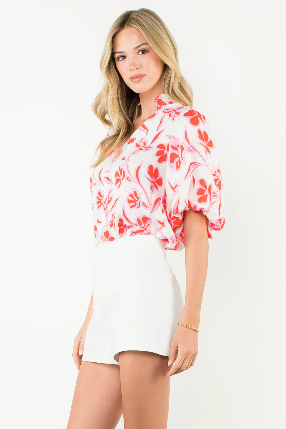 PUFF SLEEVE PRINT VNECK TOP Shop Expeditions