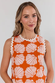 Shell Print Sleeveless Top with Wave Detail Pinch