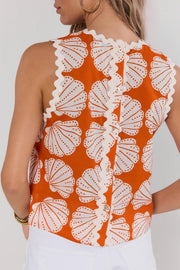 Shell Print Sleeveless Top with Wave Detail Pinch