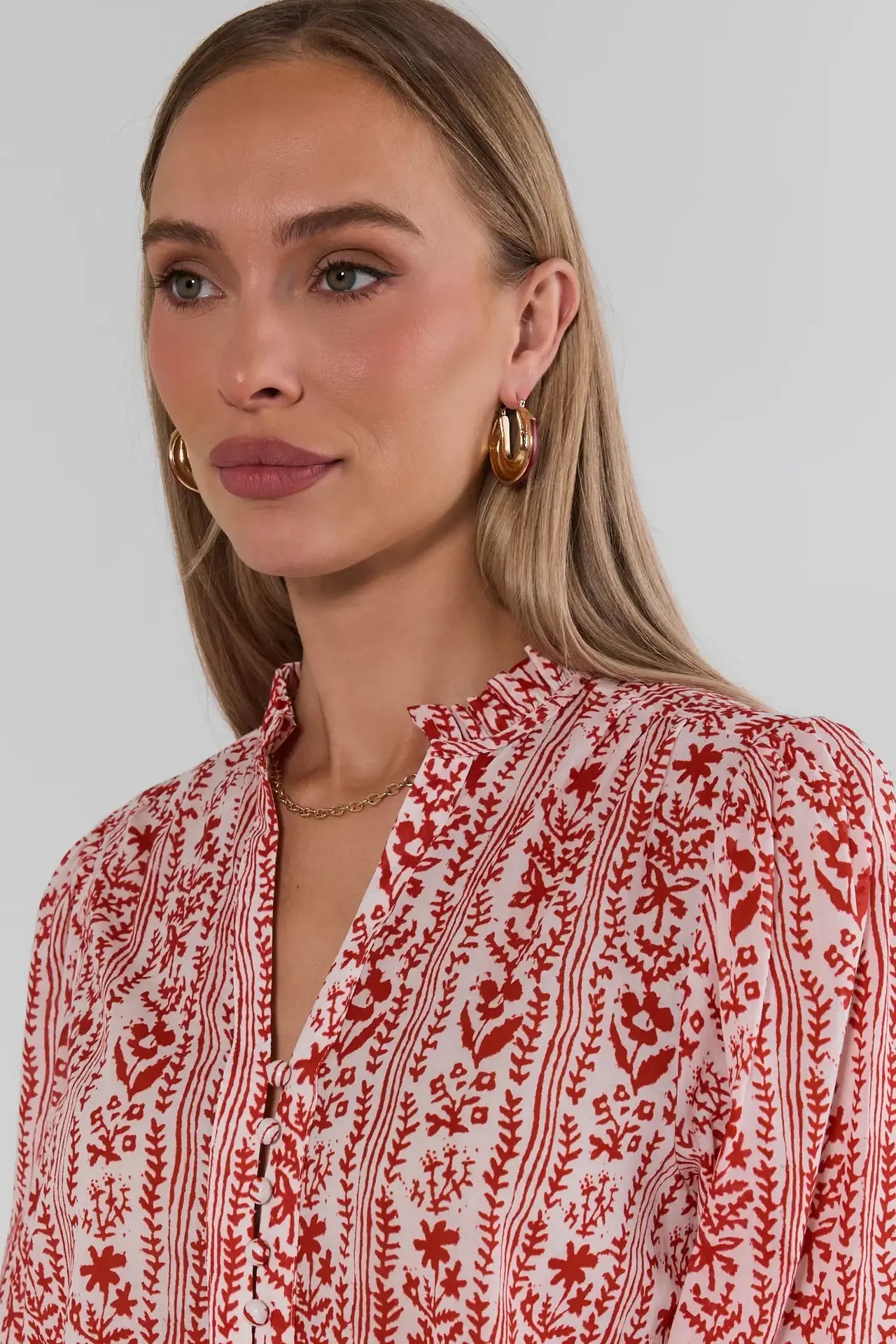 Floral Printed Button Up Top Pinch