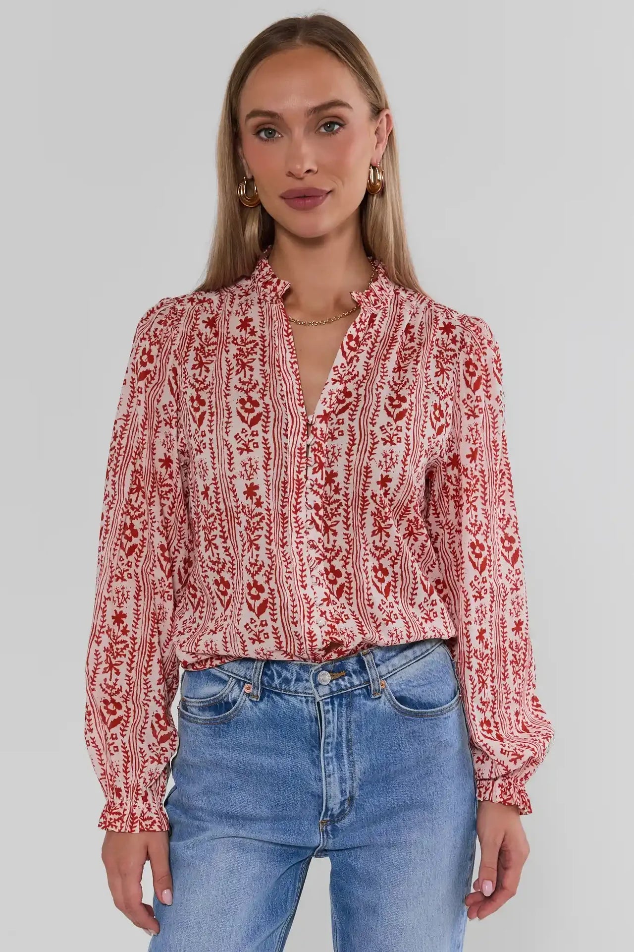 Floral Printed Button Up Top Pinch