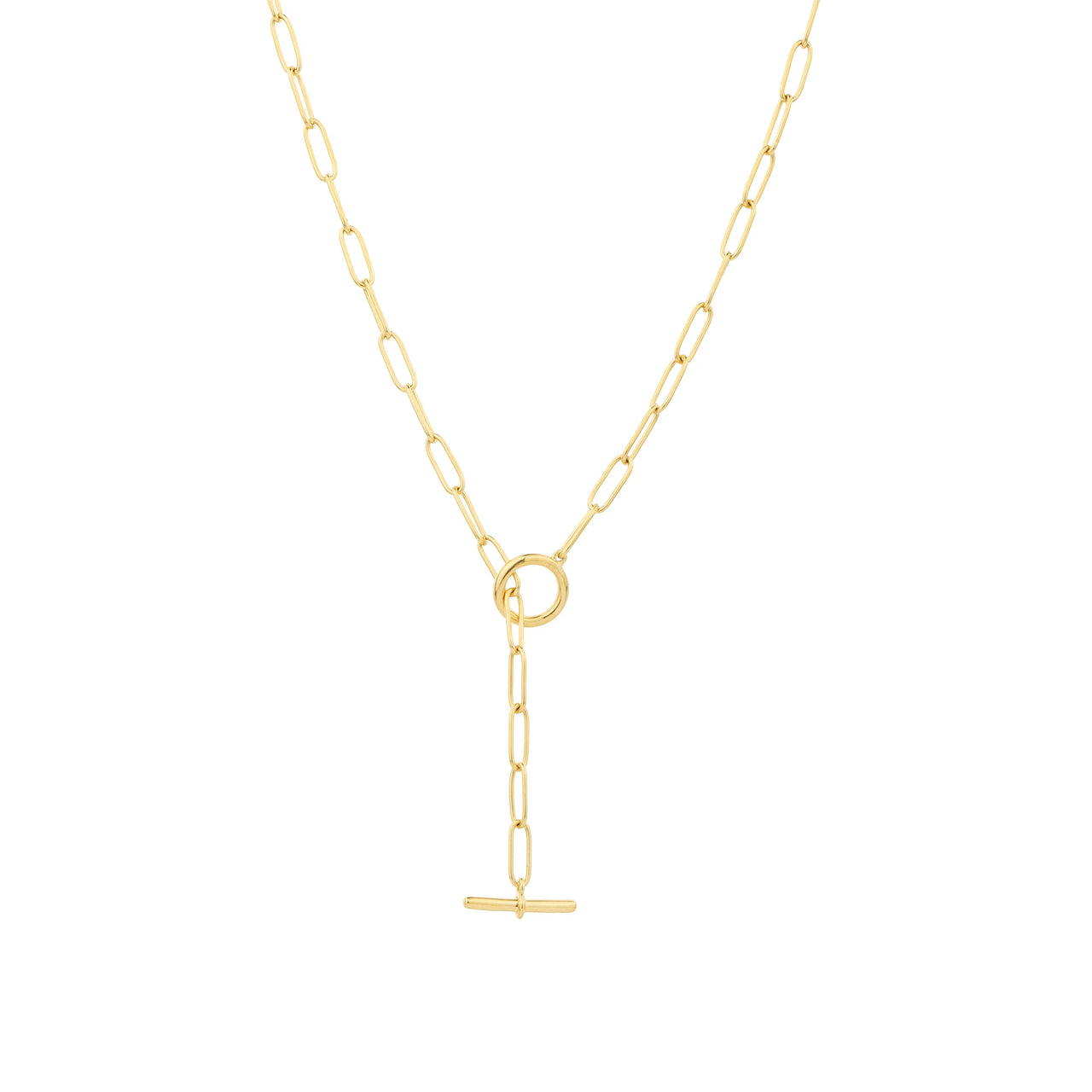 T-Bar Paperclip Charm Necklace in Yellow Gold