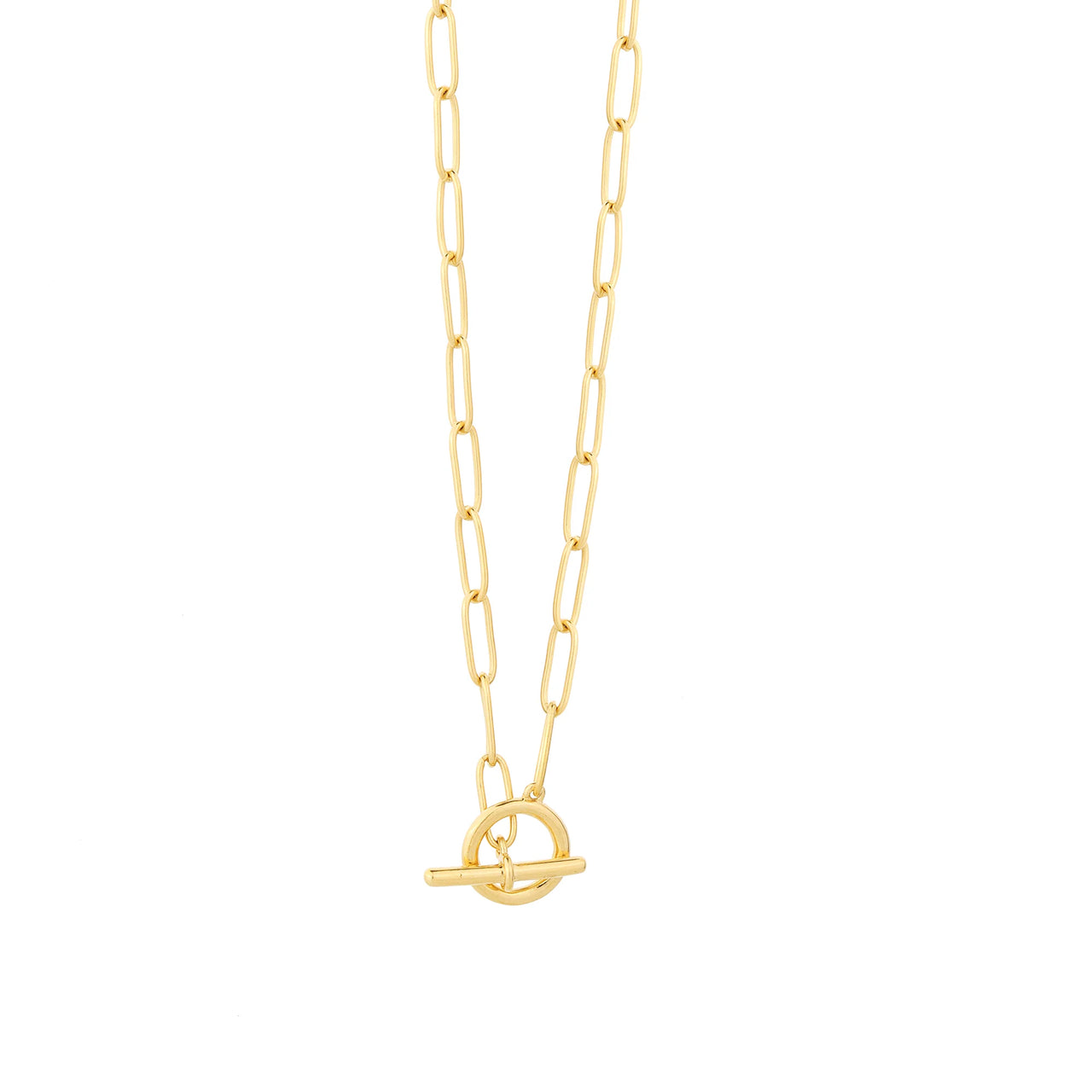 T-Bar Paperclip Charm Necklace in Yellow Gold