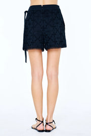 Amani Embroidered Eyelet Tie Waist Skort Ciebon