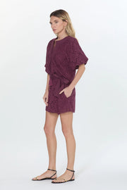 Amani Embroidered Eyelet Tie Waist Skort Ciebon