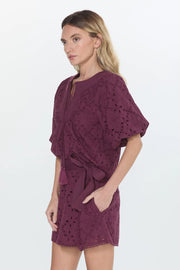 Delphi Embroidered Eyelet Puff Sleeve Top Ciebon