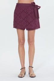 Amani Embroidered Eyelet Tie Waist Skort Ciebon