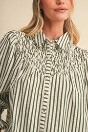 Striped Button Up Top with Diamond Smocked Yoke Merci