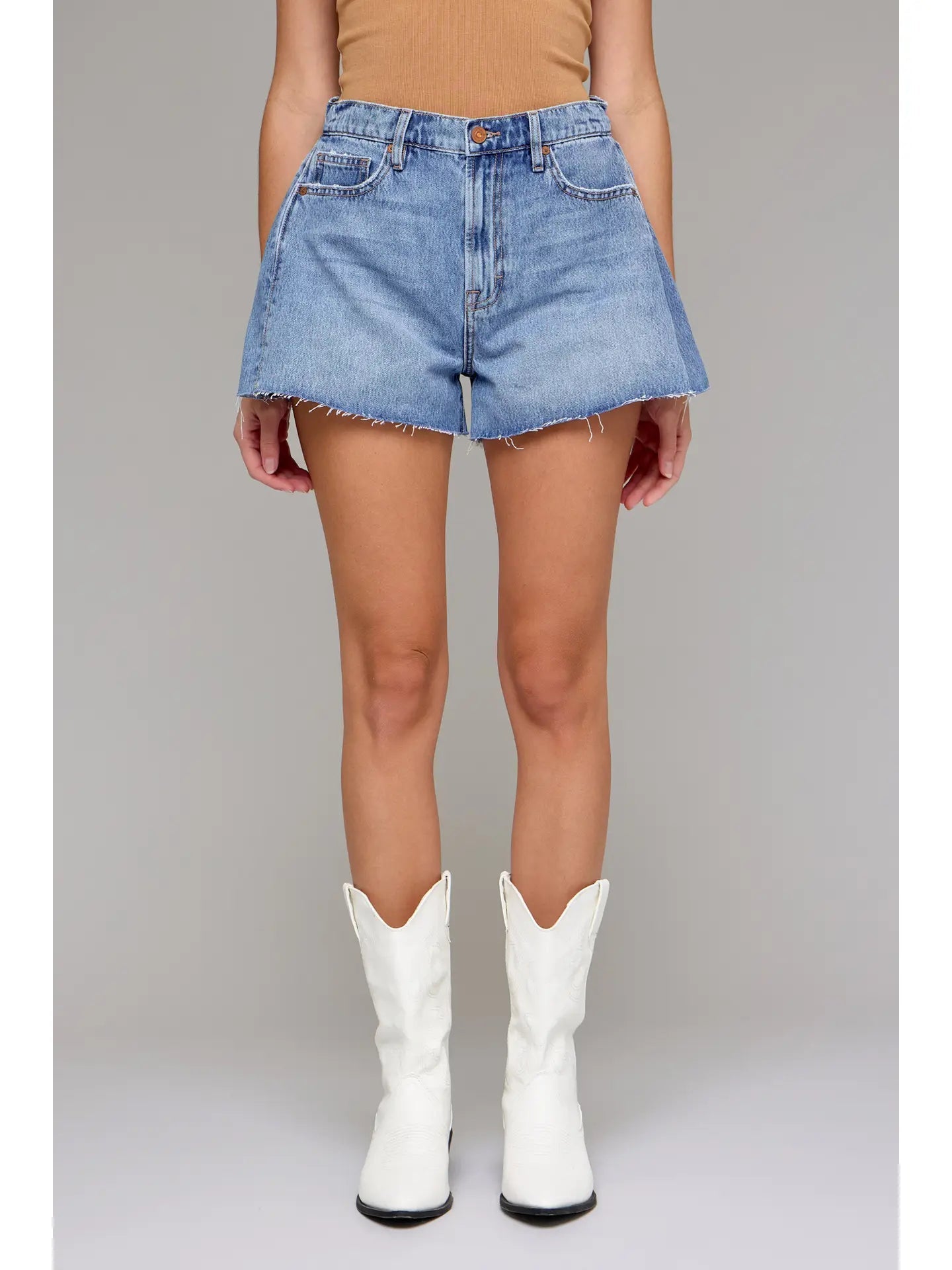 Medium Wash Side Insert 3" Inseam A-Line Shorts Hidden Jeans