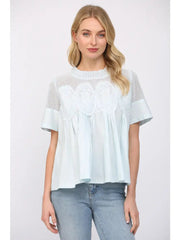 Mesh Combined Top with Applique Fate