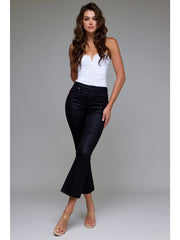 Black Coated Cropped Flare Jeans Hidden Jeans