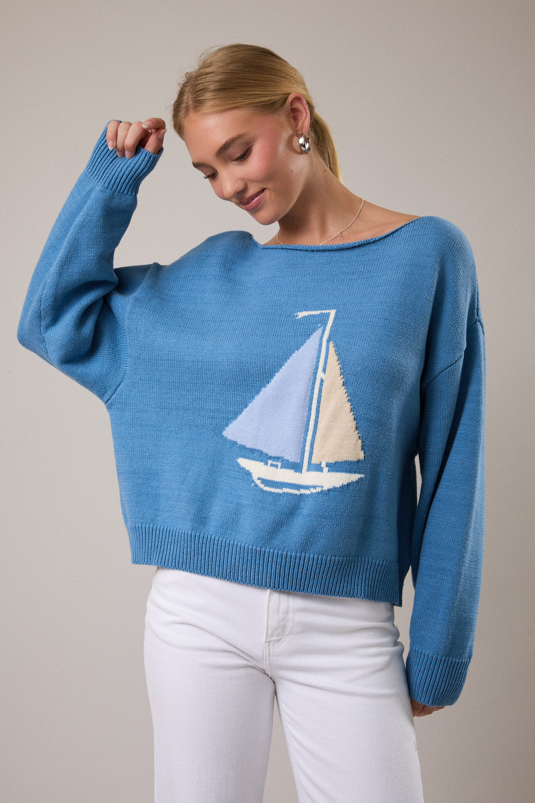 Boat Neck Sweater Top Le Lis
