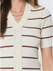 Braided V-Neck Ribbed Knit Sweater Top Current Air