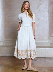 Embroidery Knit Woven Combo Midi Dress Current Air