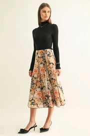Amora Contrast Stitched Godet Midi Skirt Adelyn Rae