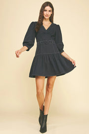 Puffed Sleeve Belted Mini Dress Pinch